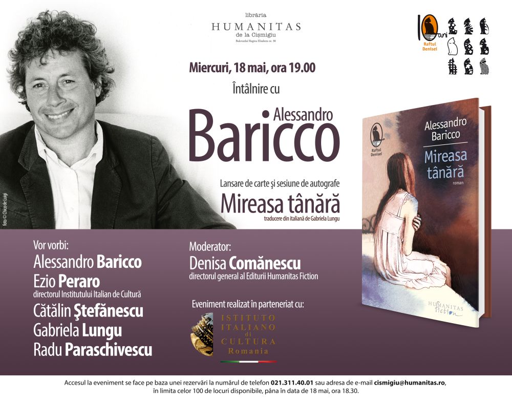 Alessandro Baricco: 17-18 mai, în România
