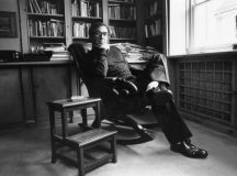 Playwright Harold Pinter (1930 - ) relaxing in his study.   (Photo by Express Newspapers/Getty Images)